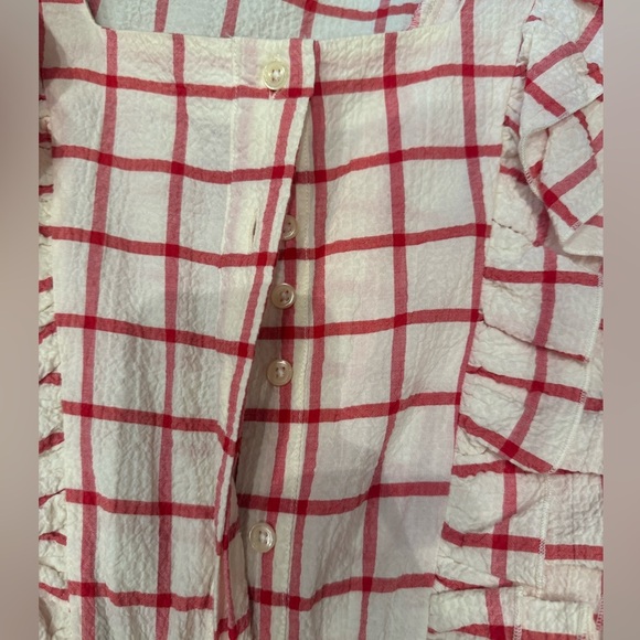 The Shirt by Rochelle Behrens - Red & White Checked Dress Ruffle Sleeve Small - Picture 7 of 11